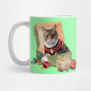 Funny Cat In Box Ugly Christmas Sweater Crazy Cat Mug